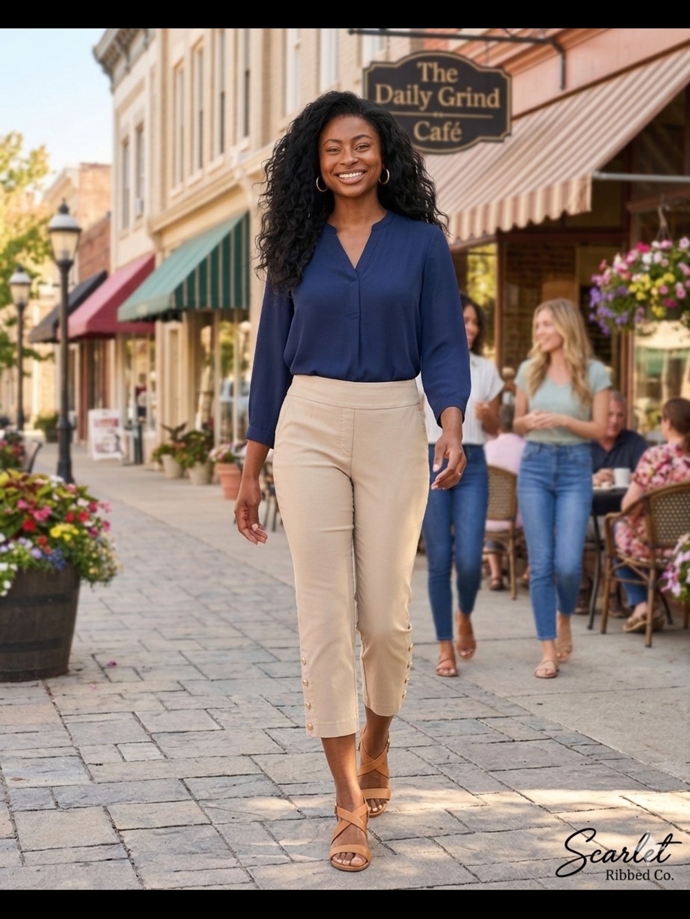 Liz Claiborne Beige Capri Pants with Gold Crest Buttons